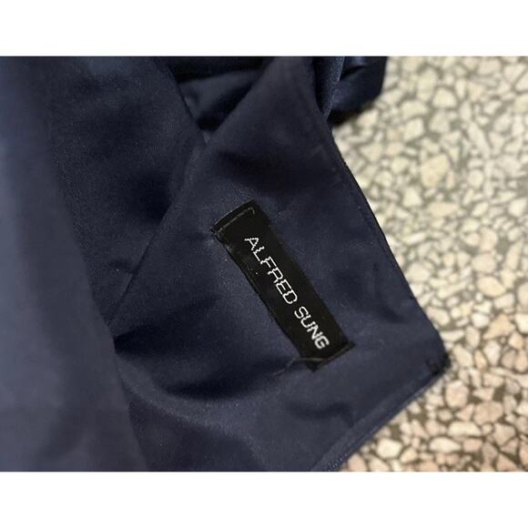 Alfred Sung Modern Does 50s Navy Blue Evening Gown Dress Wedding Formal S - Picture 8 of 8